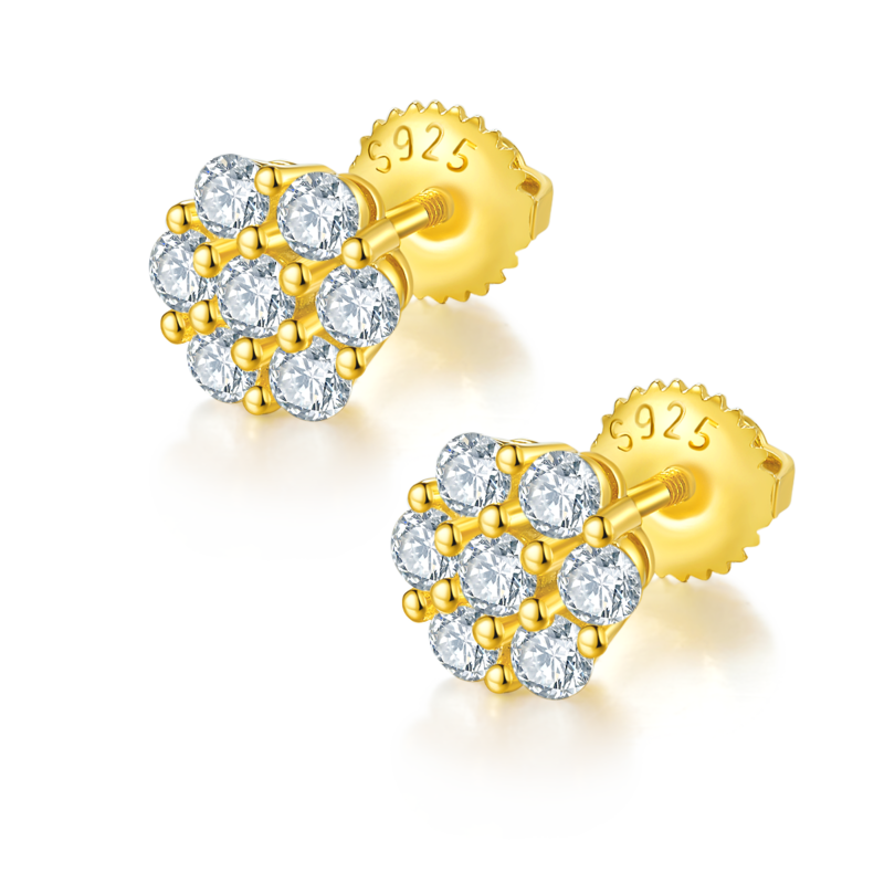 圆形梅花S925银Stud Earring带螺纹Moissanite厘石D级0.84ct